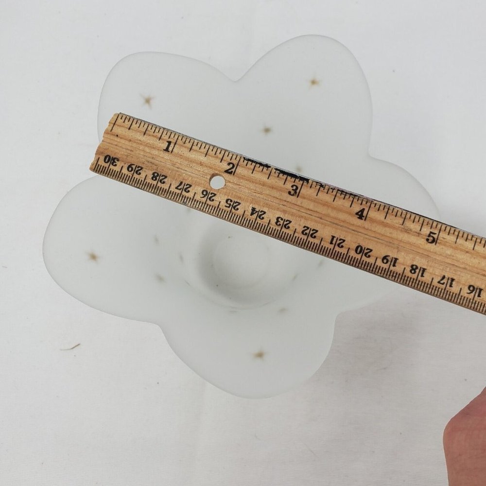 PartyLite White Satin Glass Frosted Tulip Candle Holder Gold Stars - Picture 9 of 11